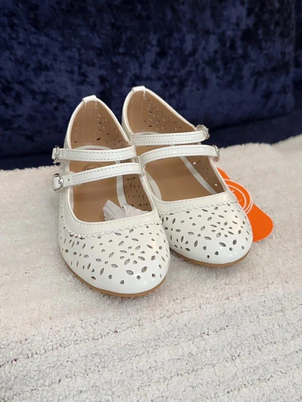 wonder nation White Laser-Cut Double-Strap Mary Jane Shoes With Block Heels